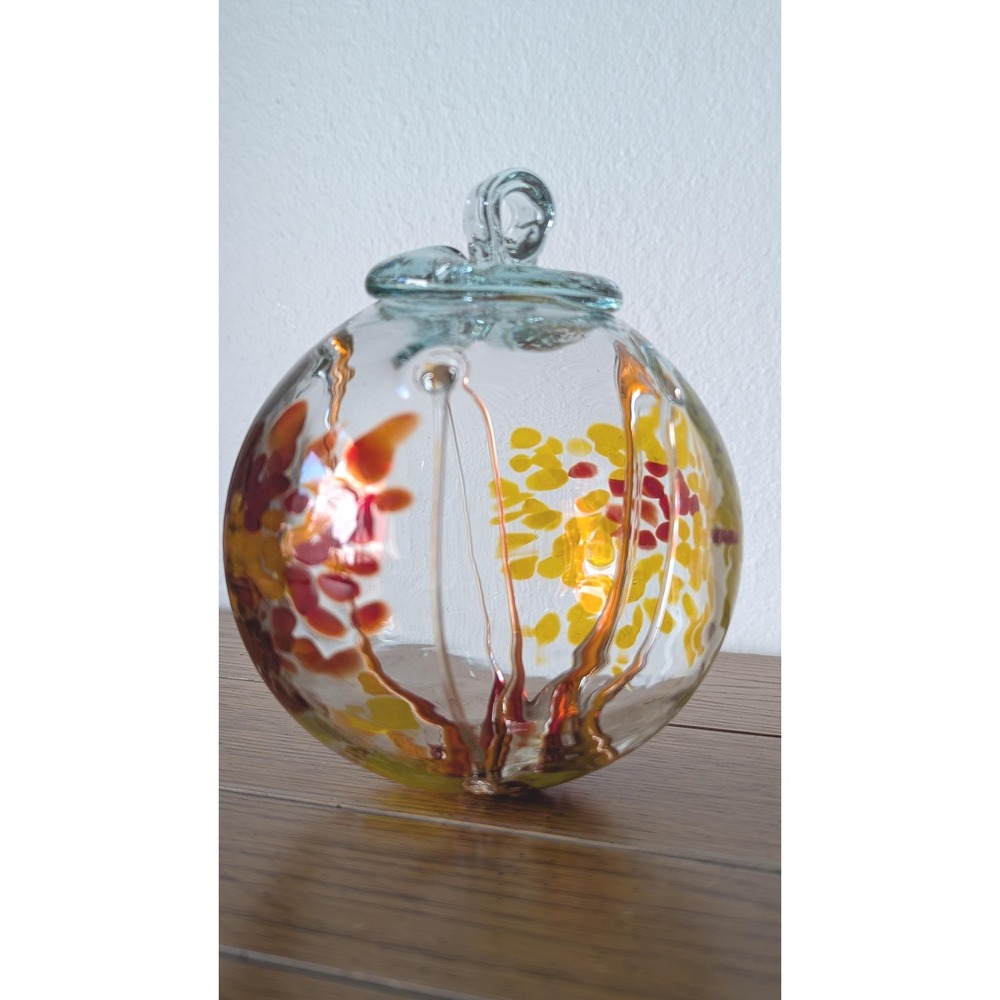 Vintage Hand Blown Glass Art Decor Colorful Confetti Dots Tilted Base Vase Bowl